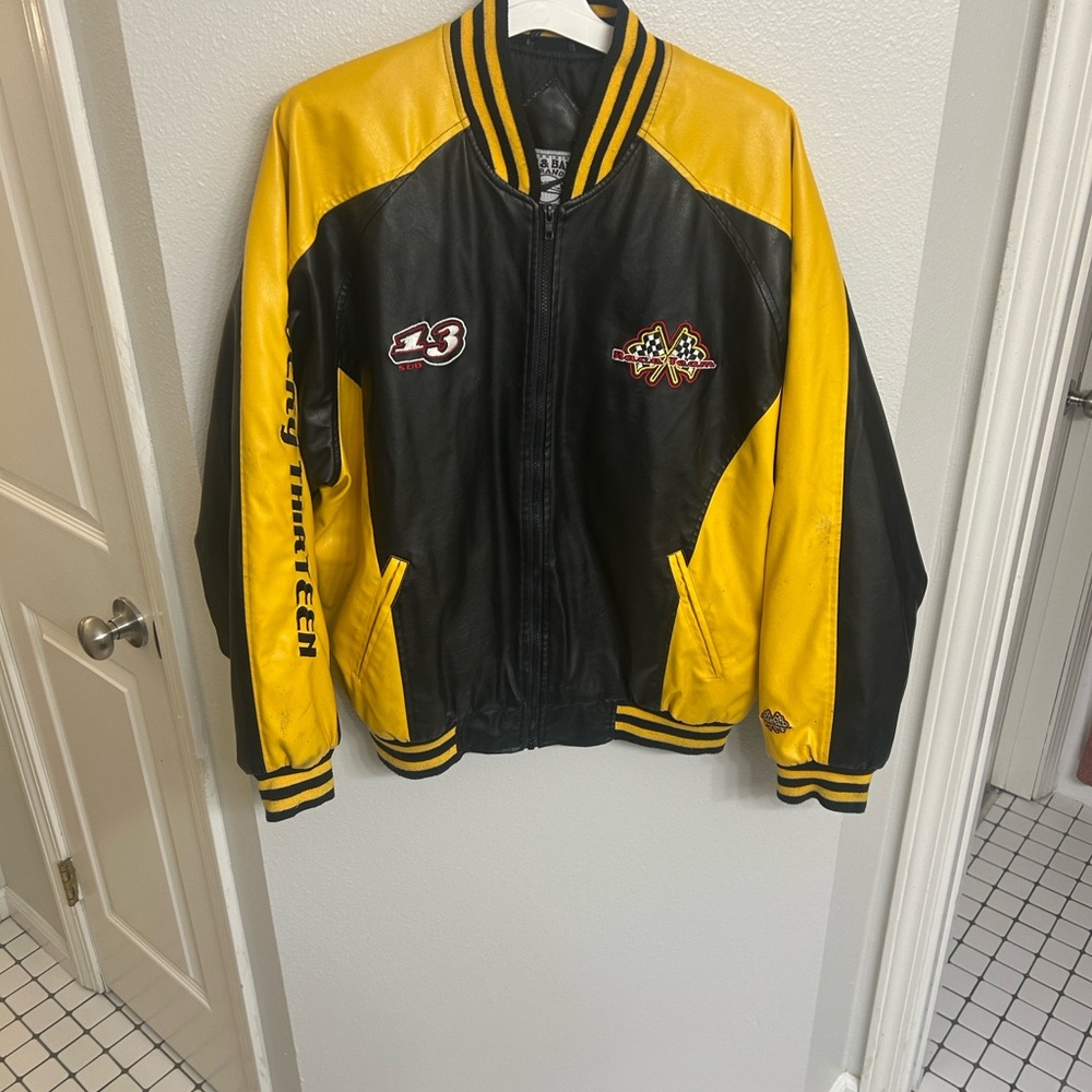 Lucky Thirteen Black and Yellow Faux Leather Racing Jacket